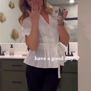 Zara Crisp White Blouse with Tie Details